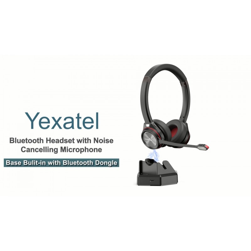 PC용 마이크가 포함된 Yexatel 무선 Bluetooth 헤드셋, 트럭 운전사 작업용 무선 휴대폰 헤드셋, 마이크 음소거 바쁨 표시등이 포함된 사무실 헤드셋, 온라인 회의에 적합, 40시간 통화 시간(Y891BTD)