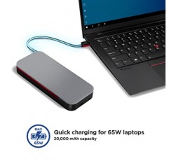 Lenovo Go USB-C 노트북 파워 뱅크(20000mAh) - 65W - USB-C 및 USB-A 포트 - 통합 케이블이 포함된 고속 충전 휴대용 파워 스테이션 - 모델 PBLG2W - 스톰 그레이