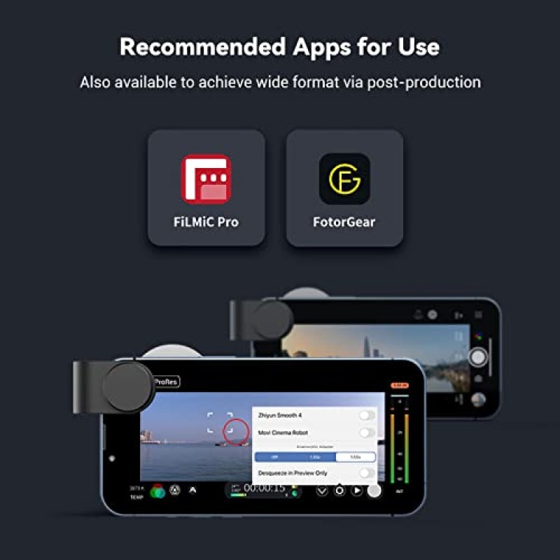iPhone 및 Android용 SmallRig 1.55XT 아나모픽 렌즈, 휴대폰 시네마틱 영화 제작 렌즈 휴대폰 카메라 2.76:1 와이드스크린 비율 이미징 및 Blue Flares 렌즈 by Filmic Pro App-3578