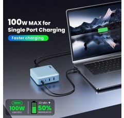 USB C 충전기 260W, 4포트 고속 충전 GaN PD USB C 충전 스테이션, MacBook Pro/Air,iPad Pro,Dell XPS,iPhone 14/13,Samsung S23과 호환되는 100W USB C 노트북 충전기 모든 USB C 장치 등-블루