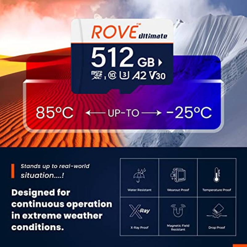 ROVE Ultimate Micro SD 카드 microSDXC 512GB 메모리 카드(USB 3.2 Type C 카드 리더 포함) 대시 캠, 안드로이드 스마트폰, 태블릿, 게임용 170MB/s C10, U3, V30, 4K, A2