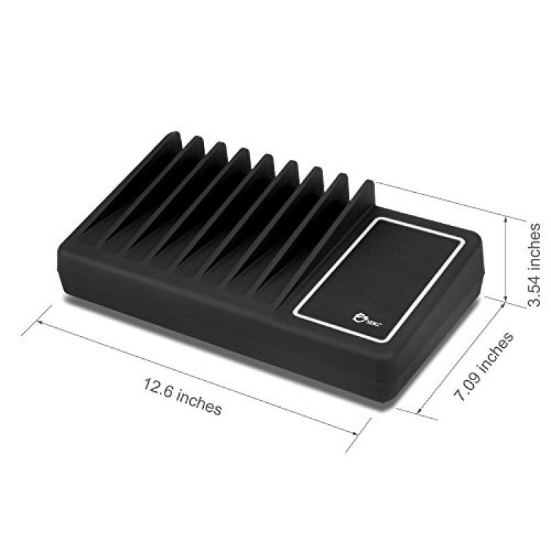 스마트폰, 태블릿 및 기타 호환 가능한 USB 전원 장치용 미끄럼 방지 패딩 데크와 LED 주변광을 갖춘 SIIG 90W 스마트 10포트 USB 충전 스테이션(검은색)