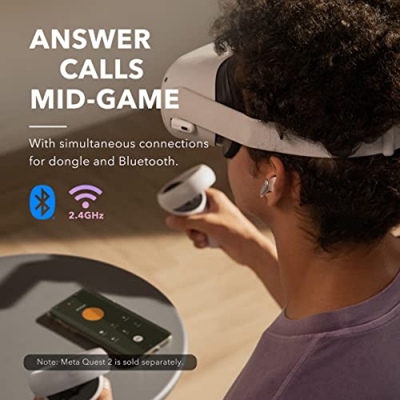 soundcore VR P10 무선 게임용 이어버드, 공인 Meta/Oculus Quest 2 액세서리, 30ms 낮은 대기 시간, 이중 연결, Bluetooth, 2.4GHz 무선, USB-C 동글, PS5, 스위치 호환(갱신)