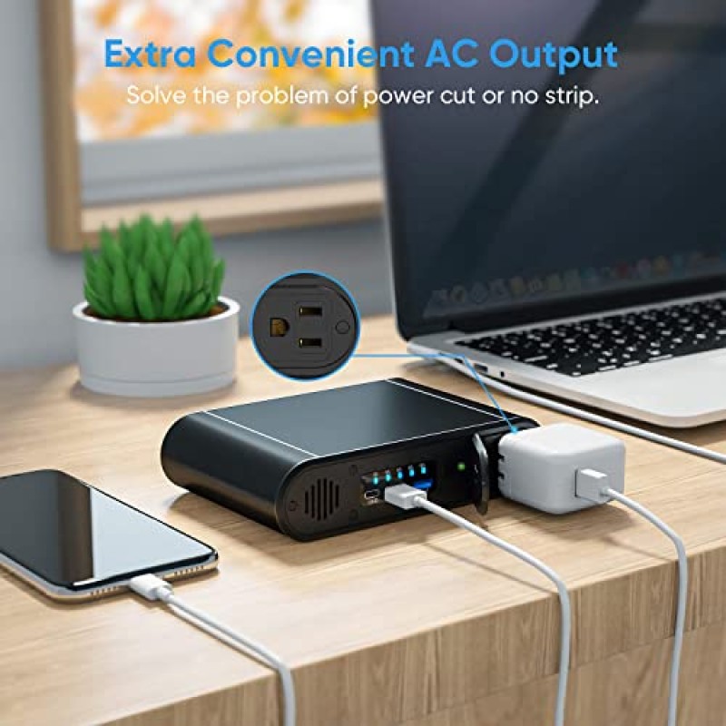 AC 콘센트 휴대용 충전기, 31200mAh 120W AC 전원 은행 배터리 백업 실외 전원, 45W PD 입력 및 출력, 전화 노트북 드론 등을 위한 QC 3.0 USB 듀얼 출력 외부 노트북 배터리 팩