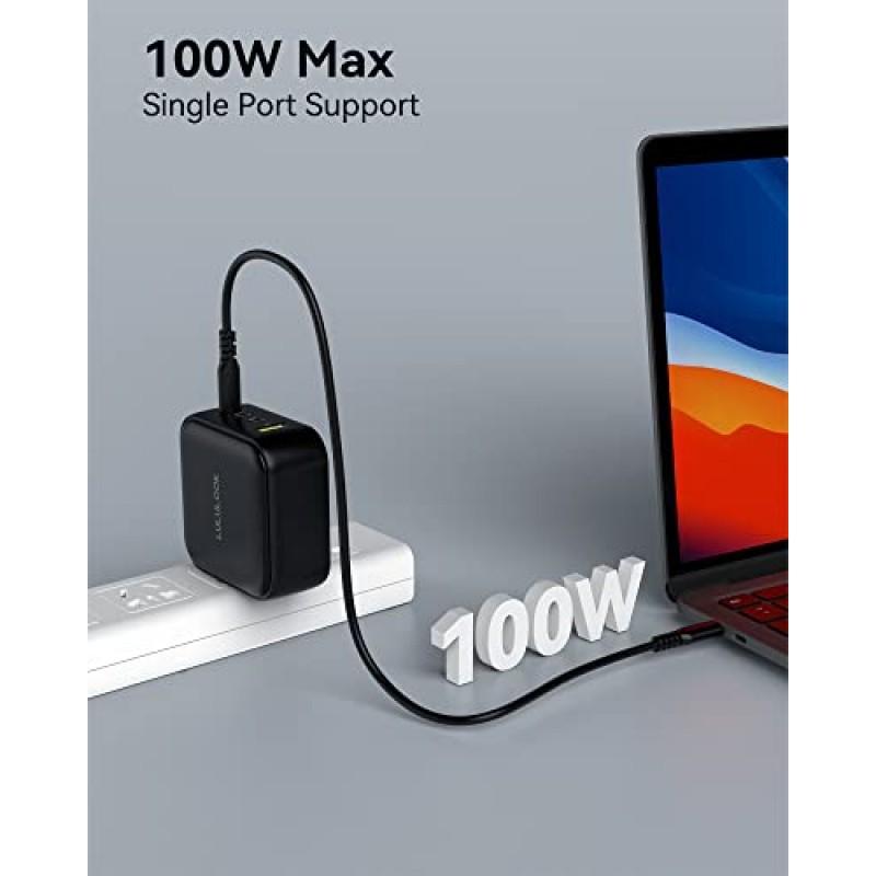 LULULOOK 100W USB C 충전기, USB-C 전원 어댑터 GaN Type C 충전기 MacBook Pro/Air, Galaxy S22/S21, Dell XPS, iPad Mini/Pro, iPhone 13/13 Pro Max/iPhone 12, Pixel과 호환되는 멀티포트 충전기