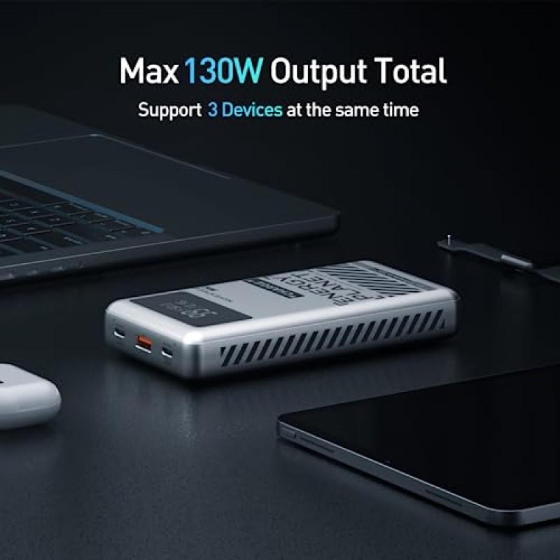 MOVE SPEED 노트북 보조베터리 130W, 25000mAh 고속 충전 USB C 3포트 PD3.0 휴대용 충전기, 스마트 LED 디지털 디스플레이, 노트북, MacBook, Dell, Samsung, iPhone, iPad, AirPods 등용 배터리 팩