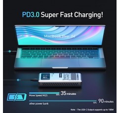 MOVE SPEED 노트북 보조베터리 130W, 25000mAh 고속 충전 USB C 3포트 PD3.0 휴대용 충전기, 스마트 LED 디지털 디스플레이, 노트북, MacBook, Dell, Samsung, iPhone, iPad, AirPods 등용 배터리 팩