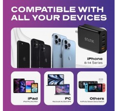 Statik 100W GaN 충전기 초고속 충전기 블록 USB C-3 포트 벽면 충전기 블록 유형 C 플러그 어댑터(고속 전원 포함) MacBook Pro Air, iPhone, Samsung, 노트북 충전기 및 어댑터와 호환 가능