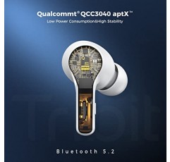 Tribit 무선 이어버드, Qualcomm QCC3040 Bluetooth 5.2, 마이크 4개 CVC 8.0 통화 소음 감소 50H 재생 시간 선명한 통화 볼륨 조절 진정한 무선 Bluetooth 이어버드 이어폰, FlyBuds C1 화이트