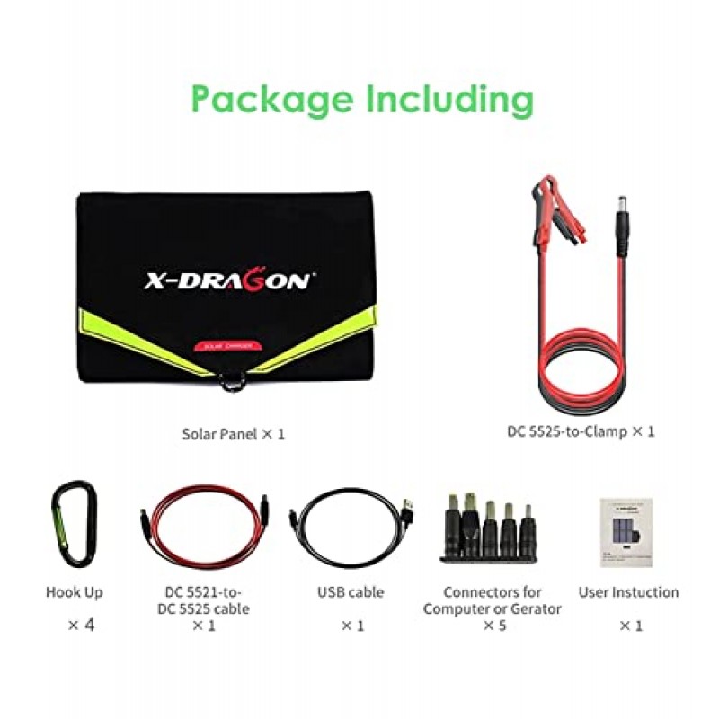 X-DRAGON 40W 단결정 접이식 태양광 패널 휴대용 충전기(Solar IQ가 포함된 5V USB + 18V DC) 노트북, 태블릿, 휴대폰, 노트북, 캠핑, 하이킹, 여행(18V 40W)용 방수 태양광 패널