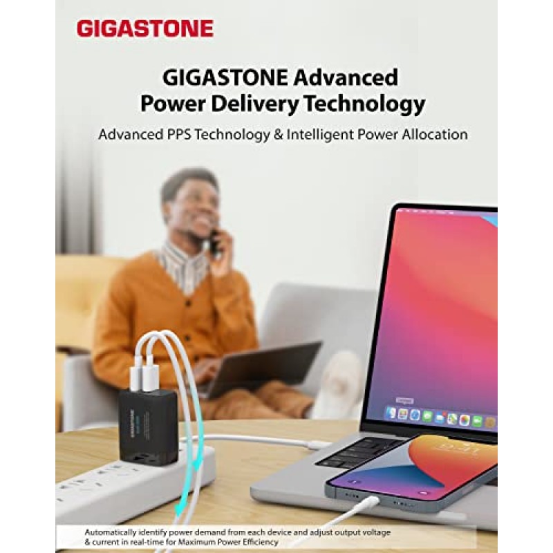 Gigastone 65W USB C 및 USB A 충전기 [3 팩] GaN Power Go PPS 듀얼 포트 지능형 전력 할당, 접이식 플러그 여행, 최고 속도 GaN 충전기 MacBook Air/Pro Dell XPS iPad iPhone 14 Galaxy S20