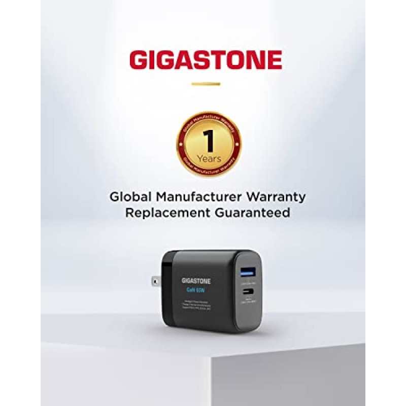 Gigastone 65W USB C 및 USB A 충전기 [3 팩] GaN Power Go PPS 듀얼 포트 지능형 전력 할당, 접이식 플러그 여행, 최고 속도 GaN 충전기 MacBook Air/Pro Dell XPS iPad iPhone 14 Galaxy S20