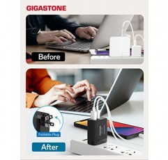 Gigastone 65W USB C 및 USB A 충전기 [3 팩] GaN Power Go PPS 듀얼 포트 지능형 전력 할당, 접이식 플러그 여행, 최고 속도 GaN 충전기 MacBook Air/Pro Dell XPS iPad iPhone 14 Galaxy S20