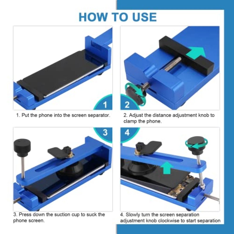 흡입 컵이 있는 전화기 화면 분리 도구 기계, LCD 전화기 화면 6인치 6.4인치 7인치(파란색)용 휴대폰 자유 가열 화면 제거 도구 키트