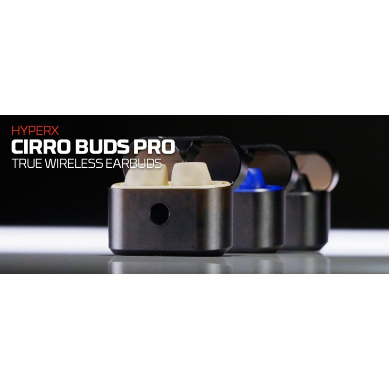 HyperX Cirro Buds Pro – 진정한 무선 이어버드, 능동형 소음 제거, ANC, 주변 사운드 모드, 낮은 대기 시간, Bluetooth 5.2, IPX4, 고속 충전, PC, Nintendo Switch, 모바일 - 블루