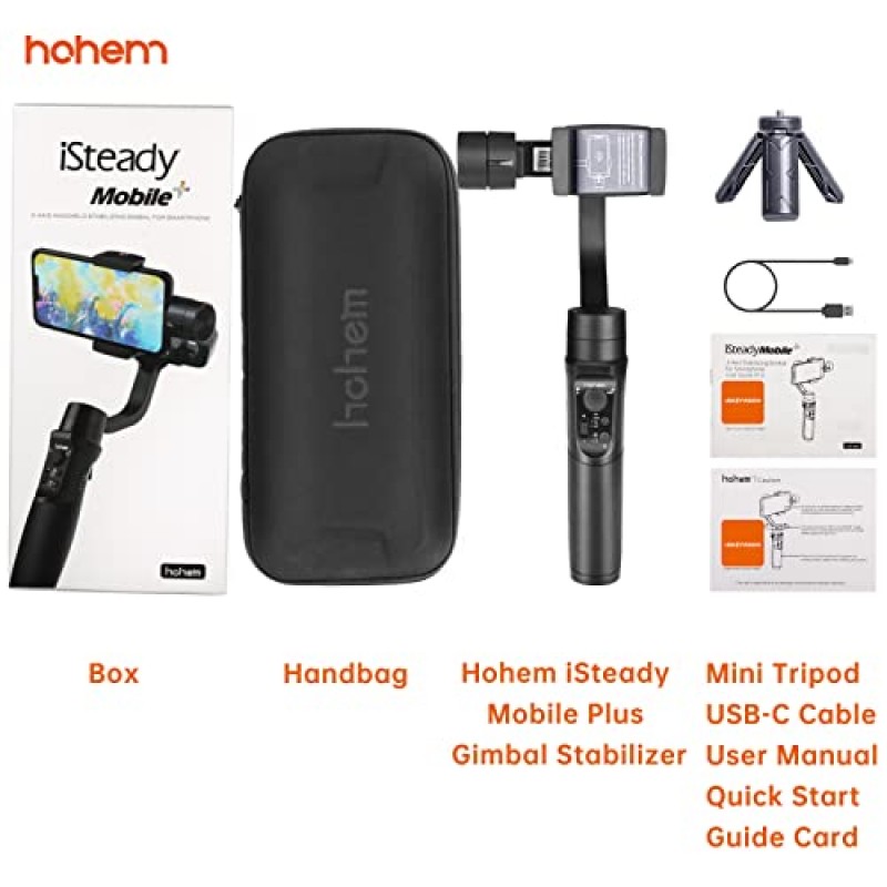 Hohem iSteady Mobile+ iPhone 14/13/12/11/mini/Plus/Pro/Max 및 Android 스마트폰용 3축 짐벌 안정기, Inception/얼굴 추적/스포츠 모드 지원 Hohem Joy 앱(iSteady Mobile Plus)