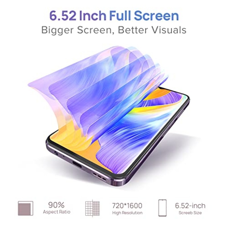 Ulefone 노트 16 프로 | 2023 | 언락 휴대폰, Android 13, 옥타 코어 16GB + 128GB, 6.52인치 언락 스크린폰, 50MP 듀얼 카메라, 4400mAh 배터리, 듀얼 4G, 지문 잠금 해제, OTG, 블랙