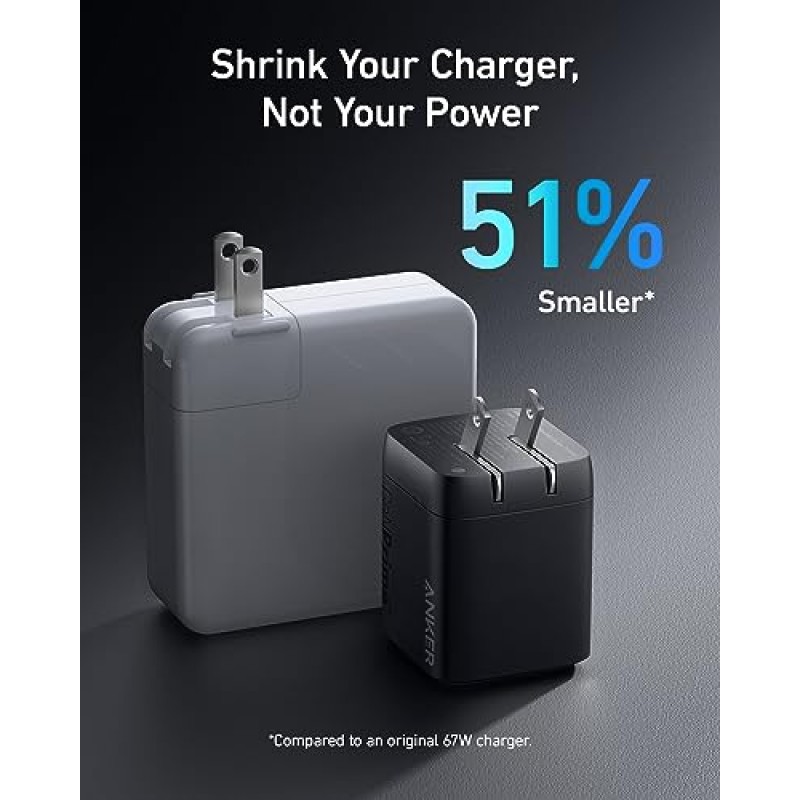 Anker USB C 충전기 케이블[2팩, 6피트], 310 USB A-유형 C 충전기 케이블 고속 충전, 나일론 USB A-USB C 케이블 고속 충전 및 Anker Prime 67W USB C 충전기, GaN 벽면 충전기, 3포트 컴팩트