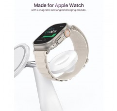 무선 충전 스테이션, MagSafe 충전기 스탠드용 3 in 1, iPhone 15 14 13 12 시리즈용 무선 충전기 고속 충전, Apple Watch 시리즈 1-9/Ultra, AirPods Pro/3/2(30W 어댑터 포함) - 화이트