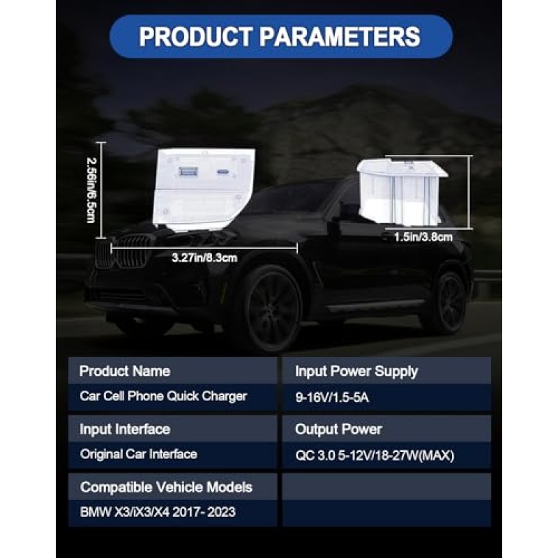 BMW X3/iX3/X4 액세서리 2017-2023, 27W USB 포트 및 Type-C 인터페이스 BMW 용 고속 충전기 QC3.0 용 Shademax 차량용 휴대폰 고속 충전기