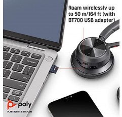 Poly - Voyager 4320 UC 무선 헤드셋 + 충전 스탠드(Plantronics) - 헤드폰(마이크 포함) - USB-C Bluetooth 어댑터를 통해 PC/Mac에 연결, Bluetooth를 통한 휴대폰 연결(Teams(인증) 포함), Zoom&More