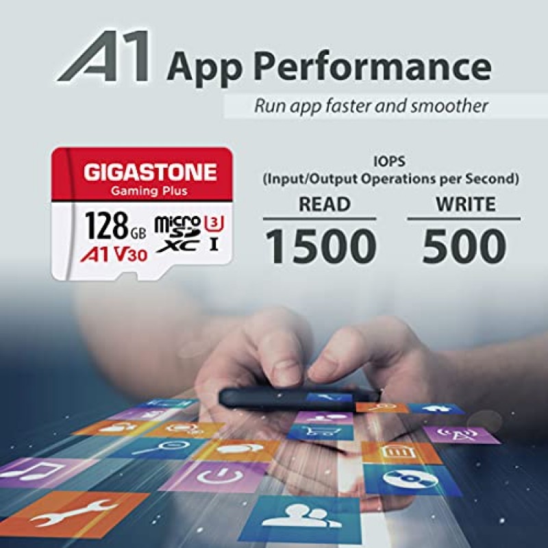 [Gigastone] 마이크로 SD 카드 128GB 5팩, 게이밍 플러스, Nintendo-Switch용 MicroSDHC 메모리 카드, Wyze Cam, Roku, 풀 HD 비디오 녹화, UHS-I U1 A1 클래스 10, 최대 100MB/s, MicroSD to SD 포함 어댑터