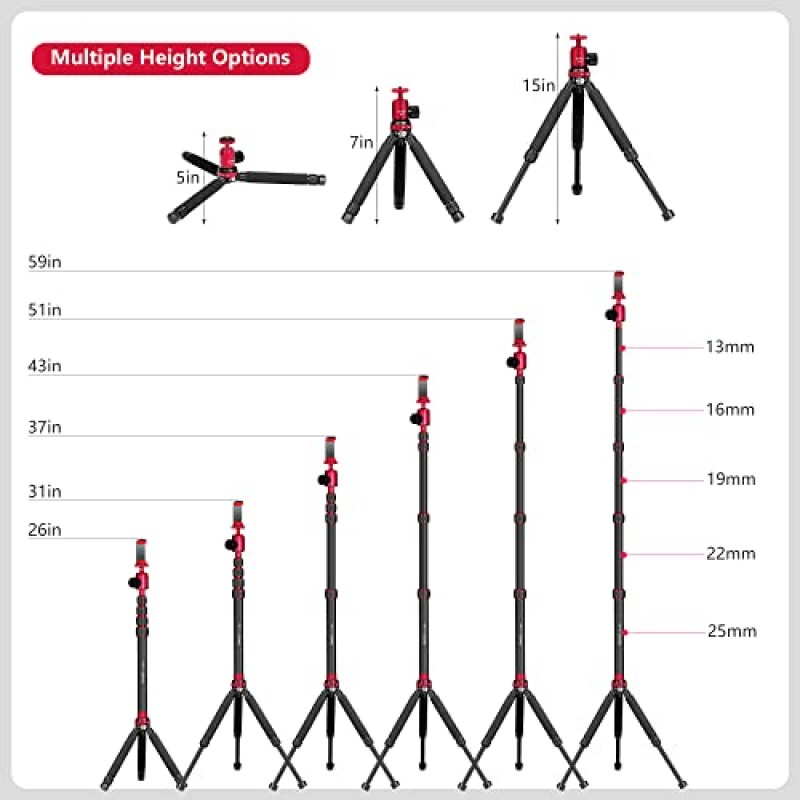 Manbily 휴대폰 카메라 셀카봉 삼각대 무선 리모컨이 포함된 모노포드, 확장 가능한 여행용 삼각대 알루미늄 연장 막대 볼 헤드 전화 홀더 휴대 가방, 프로젝터 삼각대, 비디오 블로깅 라이브용