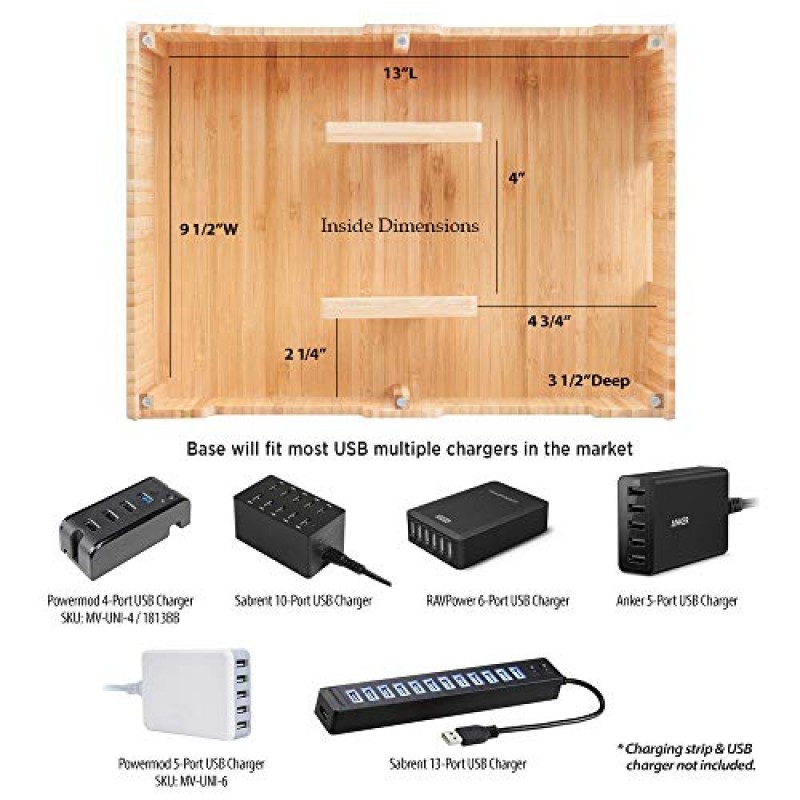 MobileVision Bamboo 10포트 충전 스테이션 및 스마트폰 및 태블릿용 도킹 정리함, 가족용, 회사 사무실 및 강의실에서 사용