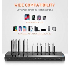 Alxum 60W 10 포트 USB 충전 스테이션 다중 충전기 스테이션, iPad, iPhone Xs Max, X, 8 Plus용 USB 정리 스탠드,