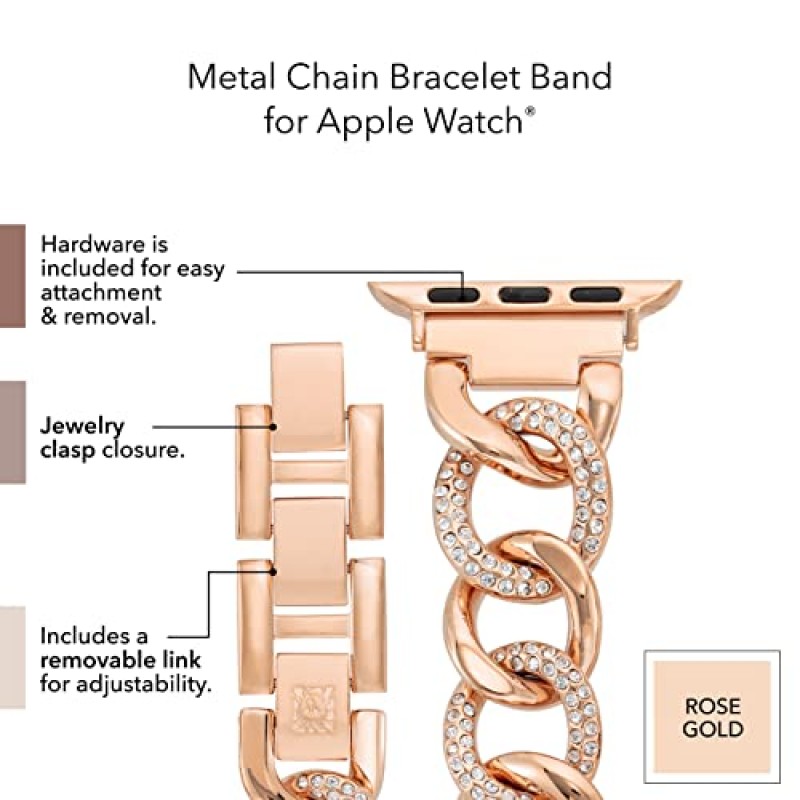 Apple Watch용 Anne Klein 패션 체인 팔찌, 안전하고 조절 가능하며 Apple Watch 교체 밴드, 대부분의 손목에 맞습니다.