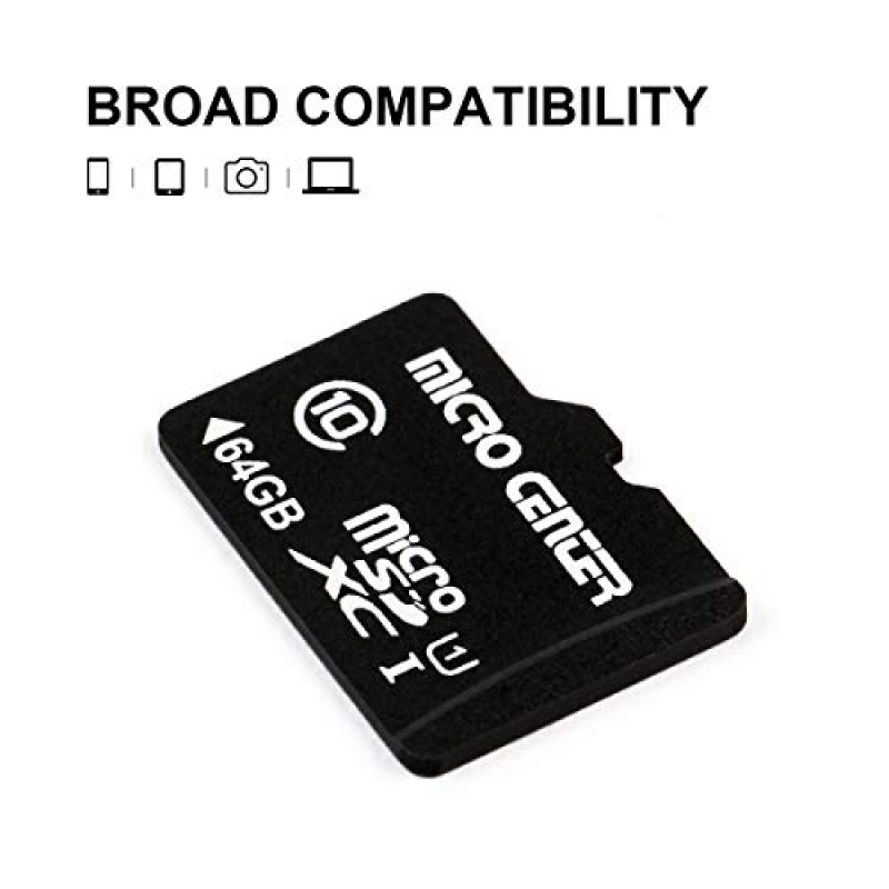 Micro Center 64GB 클래스 10 MicroSDXC 플래시 메모리 카드 10팩(모바일 장치 저장용 어댑터 포함) 전화, 태블릿, 드론 및 풀 HD 비디오 녹화 - 80MB/s UHS-I, C10, U1(10팩)