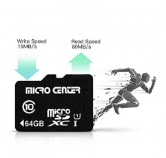 Micro Center 64GB 클래스 10 MicroSDXC 플래시 메모리 카드 10팩(모바일 장치 저장용 어댑터 포함) 전화, 태블릿, 드론 및 풀 HD 비디오 녹화 - 80MB/s UHS-I, C10, U1(10팩)