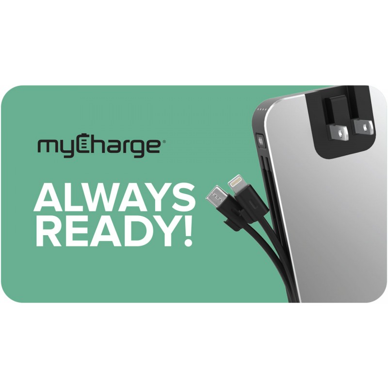 myCharge iPhone용 휴대용 충전기 – 허브 10050 mAh 내부 배터리 내장 케이블(라이트닝, 마이크로 USB) 보조베터리 고속 충전 벽면 플러그 USB 배터리 팩 외부 휴대폰 백업, 55시간