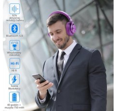 Srhythm NC75 Pro 소음 차단 헤드폰 Bluetooth 5.0 무선, 40H 재생 시간 헤드셋, 마이크 포함, TV/PC/휴대폰용 고속 충전