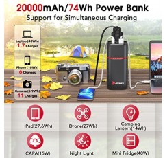 노트북용 G-POWER 파워 뱅크, 20000mAh/74Wh 충전기 파워 뱅크 80W(피크 100W), AC 콘센트/30W Type-C/USB-A 포트, 고속 충전 가정/여행/긴급 백업용 경량 휴대용 파워스테이션