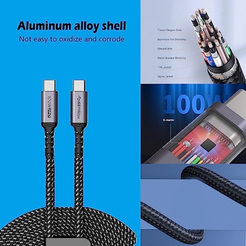 USB C 벽 충전기 듀얼 100W, Ubigbuy 170W 6 Prots GaN USB C 노트북 충전기 접이식 PD QC PPS MacBook Pro/Air,iPad Pro,iPhone,S23 Ultra용 2m 케이블이 있는 고속 충전 블록