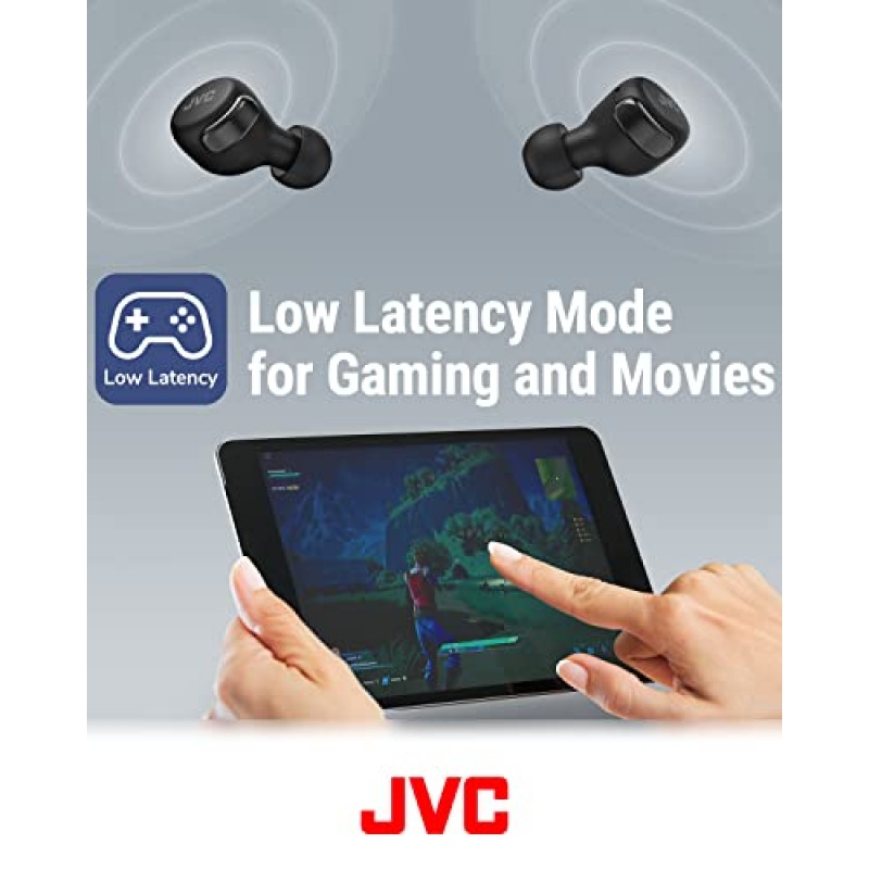 능동형 소음 제거 기능, 게임 및 영화용 저지연 모드, Bluetooth 5.2, 긴 배터리 수명(최대 21시간)을 갖춘 JVC 컴팩트 진정한 무선 헤드폰 - HAA30TA(블루), 소형
