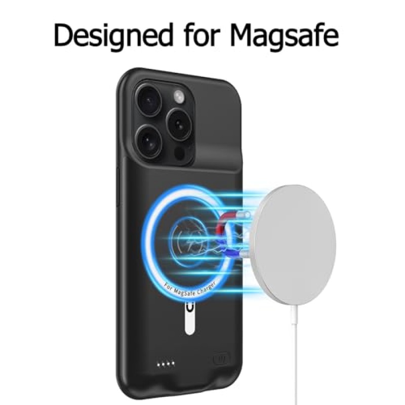 iPhone 15 Pro Max용 배터리 케이스, 2023 최신 12000mAh 무선 충전 기능이 있는 휴대용 보호 충전 케이스 iPhone 15 Pro Max(6.7인치)와 호환 Carplay가 포함된 배터리 팩 케이스(검은색)