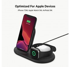 Belkin 3-in-1 무선 충전기 - Apple iPhone, Apple Watch 및 AirPods 케이스용 고속 충전 스탠드 여러 장치용 Qi 스테이션 호환 - 블랙