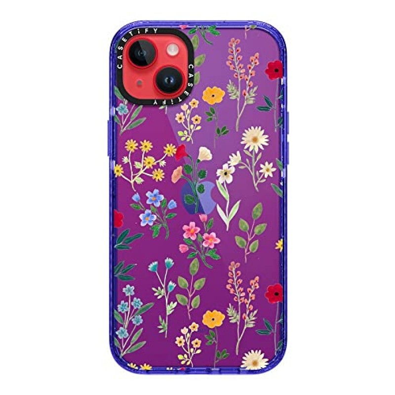 CASETiFY 임팩트 아이폰 14 플러스 케이스 [4X 군용 등급 낙하 테스트 완료 / 8.2ft 낙하 방지] - Spring Botanicals 2 - Peri Purple