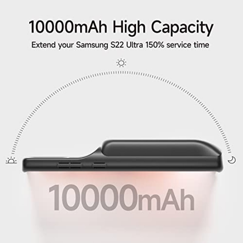 Samsung Galaxy S22 Ultra 배터리 케이스용 LVFAN, 10000mAh 고속 충전 및 무선 충전 케이스 배터리 팩, Samsung Galaxy S22 Ultra Black용 휴대용 확장 배터리 충전 케이스