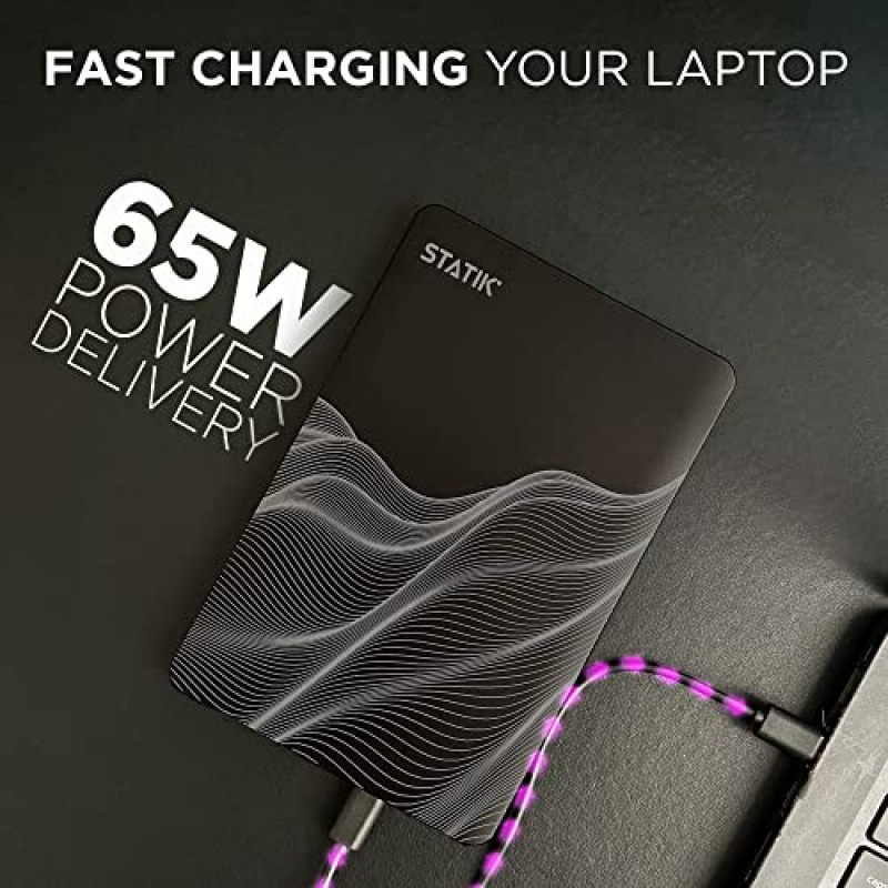 Statik 65W 노트북 전원 은행 20000MAh | 고속 충전 강력하고 슬림함 | 3개의 장치를 동시에 충전 | USB-C 휴대용 노트북 충전기 외부 여행용 배터리 팩, iPhone, 태블릿 등과 함께 작동