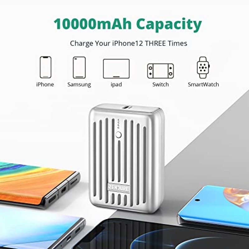 Zendure 보조베터리 10000mAh 미니 휴대용 충전기 배터리 팩 PD 20W 전원 공급 빠른 충전 3.0 iPhone, 태블릿, 스위치, 삼성 등을 위한 USB C 외장 배터리(슈퍼미니)