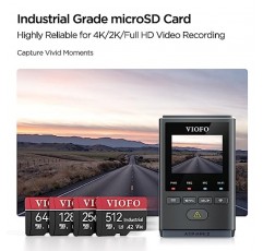 VIOFO 256GB 산업용 microSD 카드, U3 A2 V30 고속 메모리 카드(어댑터 포함), Ultra HD 4K 비디오 녹화 지원, 대시 캠, 액션 카메라, Android 스마트폰, 태블릿, 게임용