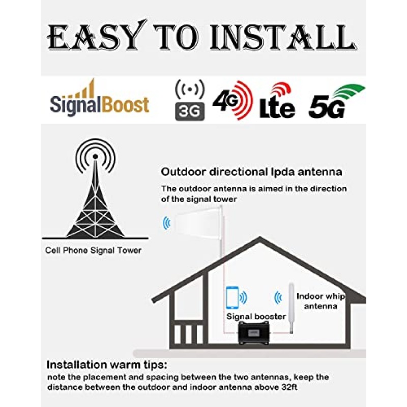 12/13/17 대역의 휴대폰 부스터 5G 4G LTE용 휴대폰 신호 부스터 모든 미국 통신업체용 3G 휴대폰 신호 부스터 Verizon AT&T T-Mobile 및 기타 최대 5,500Sq Ft 휴대폰 신호 부스터