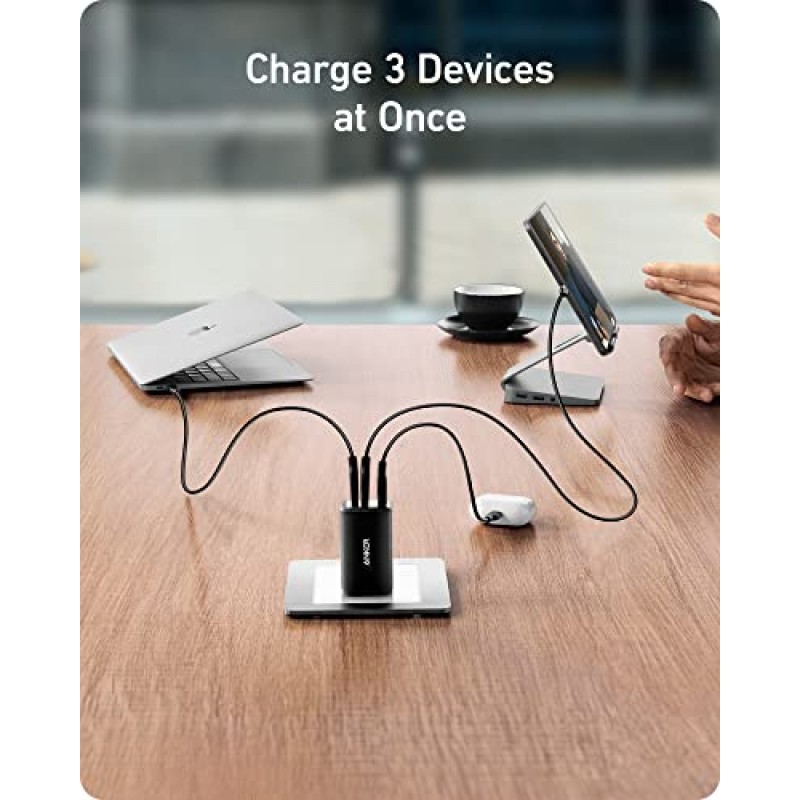 Anker 543 USB C-USB C 케이블(140W, 10피트), USB 2.0 바이오 나일론 충전 케이블 및 Anker USB C 충전기, 735 충전기(Nano II 65W), iPad 충전기, PPS 3포트 고속 컴팩트 접이식