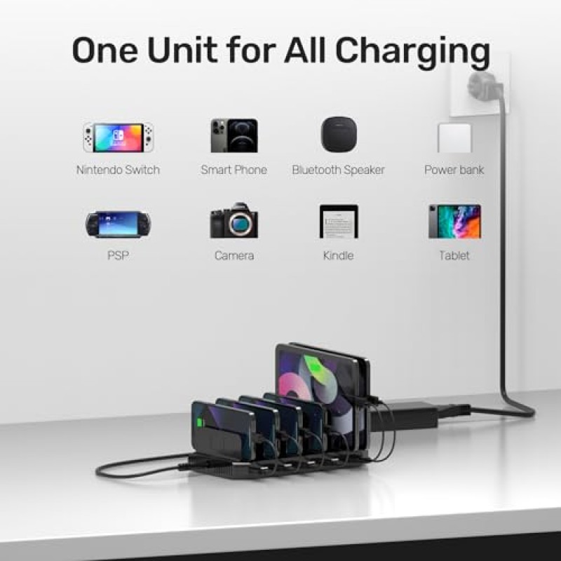 Quick Charge 3.0을 지원하는 Unitek 고속 충전 스테이션, 여러 장치, iPhone, iPad, 태블릿, Kindle-Black(UL 인증)을 위한 멀티 USB 충전기 스테이션