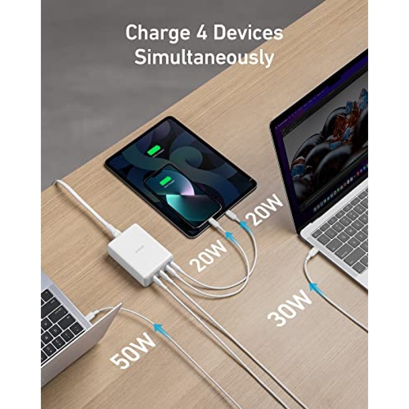 Anker USB C 120W, 547 충전기, MacBook Pro/Air, iPhone 13/13 Mini / 13 Pro / 13 Pro Max / 12, Galaxy, Pixel 4/3, iPad, iPad Mini 등을 위한 PowerPort III 4포트 충전 스테이션