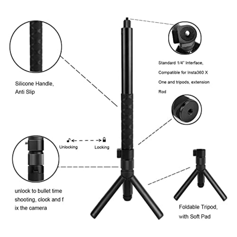 Insta360 Bullet Time 번들용 휴대용 카메라 셀카봉 및 삼각대, Insta360 X3/One X2/One RS/One R/One 액세서리와 호환 가능