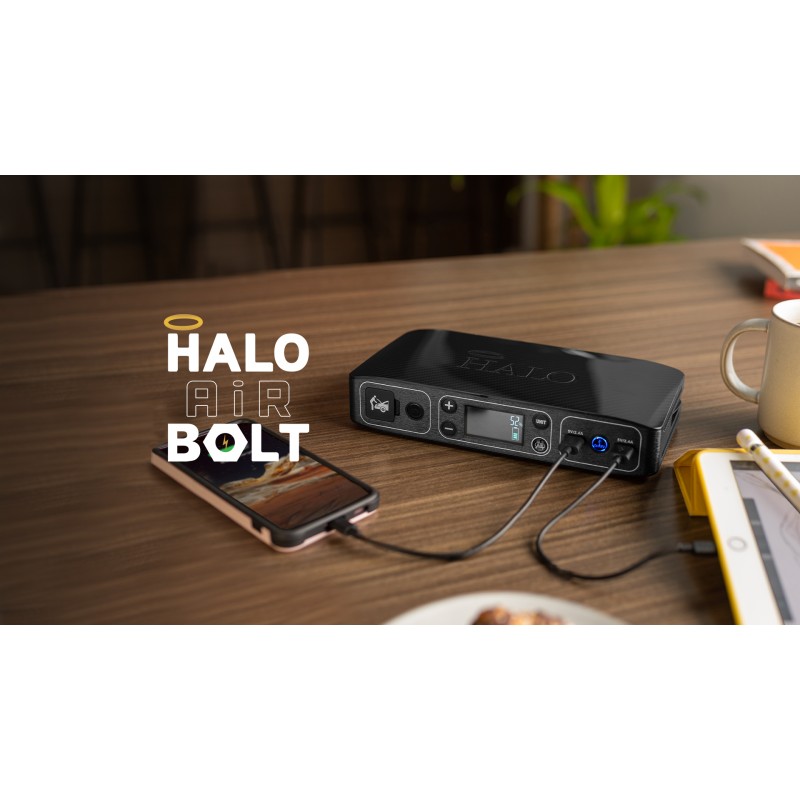 Halo Bolt Air 58830mWh 휴대용 비상 전원 키트(타이어 펌프 포함, 교체 가능한 공기 노즐 4개, 추가 액세서리 키트, 차량용 점프 스타터 및 차량용 충전기 포함) - 회색